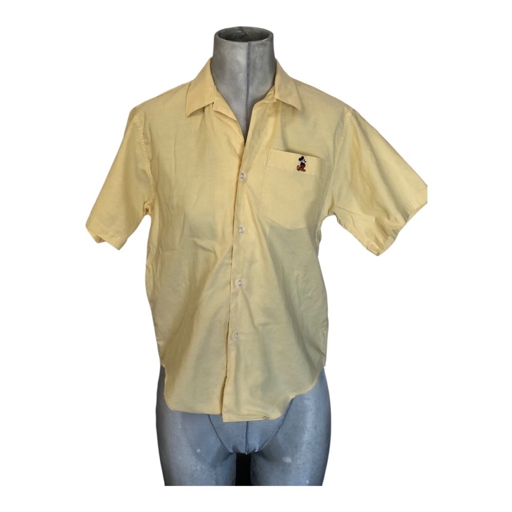 VTG Women’s Disney Pale Yellow Short-Sleeve Button-Down Shirt Embroidered Pocket